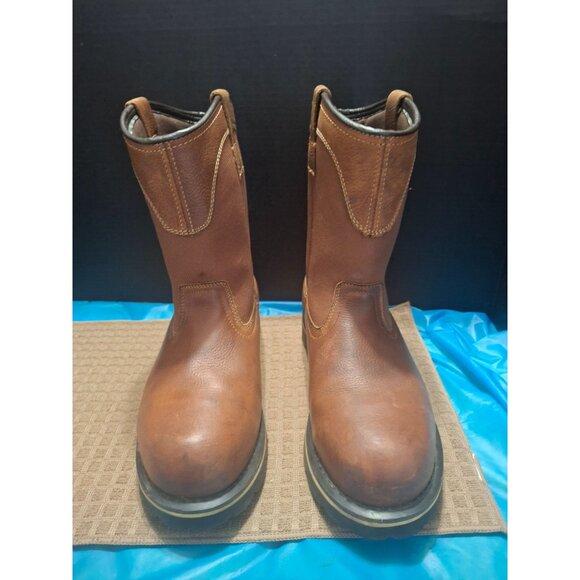 Brahma Mens Size 9.5 W Brown Leather/Manmade Western Pull-On Work Boots. Safety - Picture 2 of 9